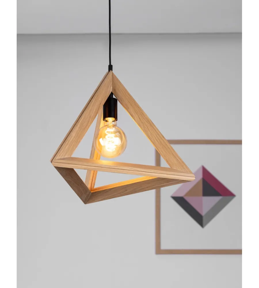 Illuminazione Per Interno-Onli Lampadario a sospensione "golino" triangolare legno e metallo 1 luce, e27