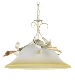 Onli Illuminazione Per Interno|Lampadario a sospensione "lucrezia" in metallo e vetro color avorio, e27