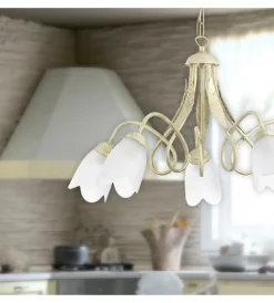 New Lampadario "shabby" 5 luci metallo color avorio, e14 Illuminazione Per Interno