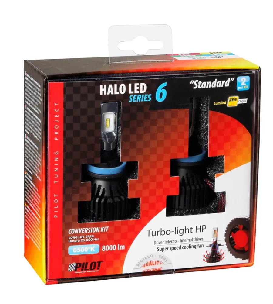 Auto Esterno-Lampa de led per auto 9-32v halo led serie 6 standard - (h8-h9-h11-h16) - 30w - pgj19-x - 2 pz - scatola 57786
