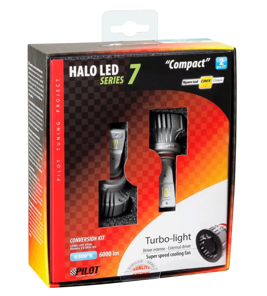 Auto Esterno-Lampa de led per auto 9-32v halo led serie 7 compact - (h10-hb3 9005) - 36w - p20d - 2 pz - scatola 57780