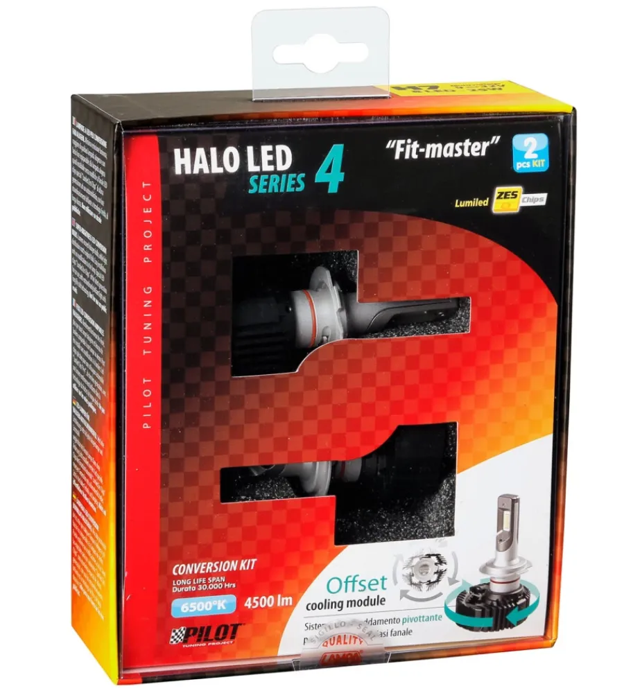 Auto Esterno-Lampa de led per auto 9-32v halo led serie 4 fit-master - (h7) - 25w - px26d - 2 pz - scatola 57799