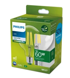 Philips Lampadine|Lampadina a led "globo" trasparente luce naturale 60w 2700k, e27