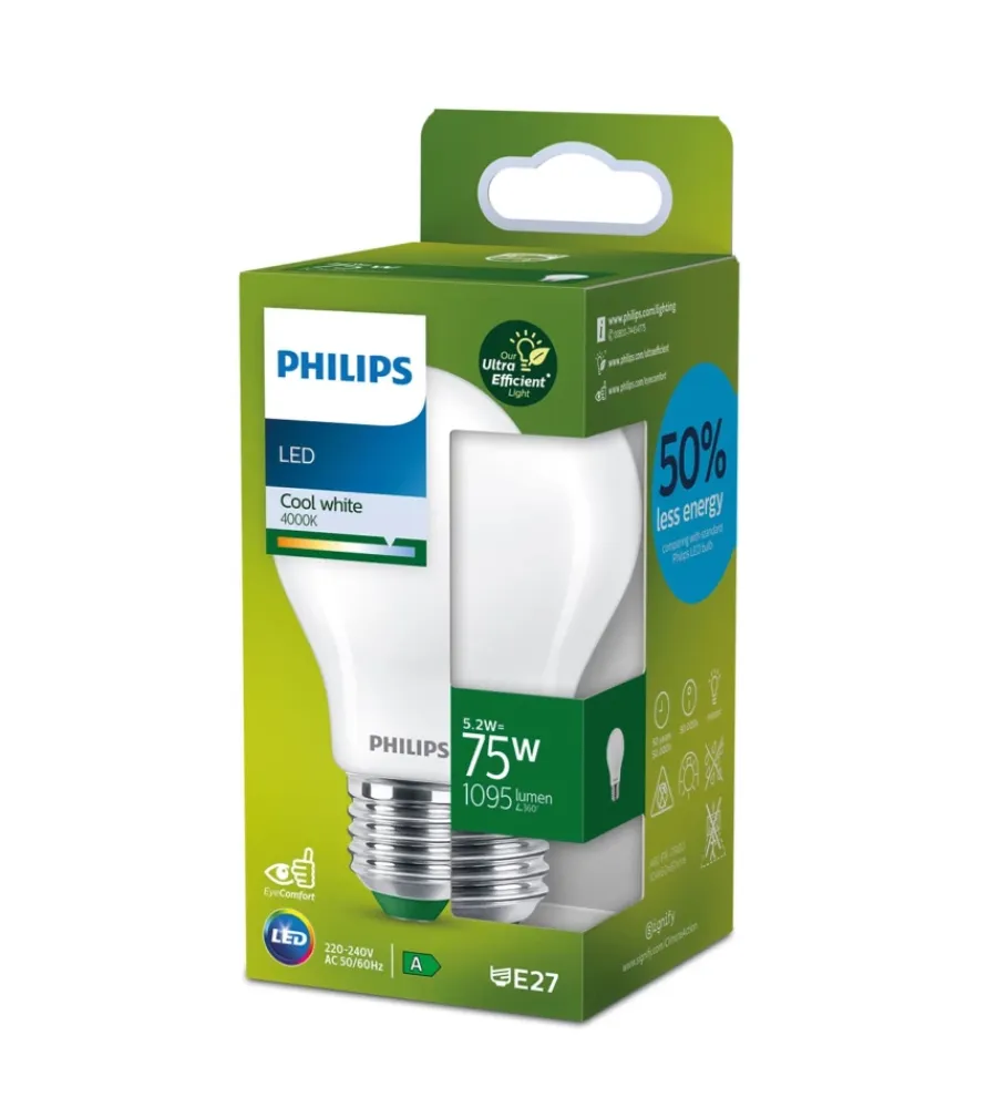 Lampadine-Philips Lampadina led a goccia satinato luce naturale 75w, 2700k e27