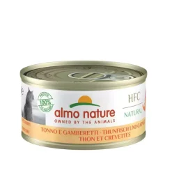Almo Nature Alimenti Umido Gatto|Lattina da 70 gr. con tonno e gamberetti,  alimento umido per gatti.