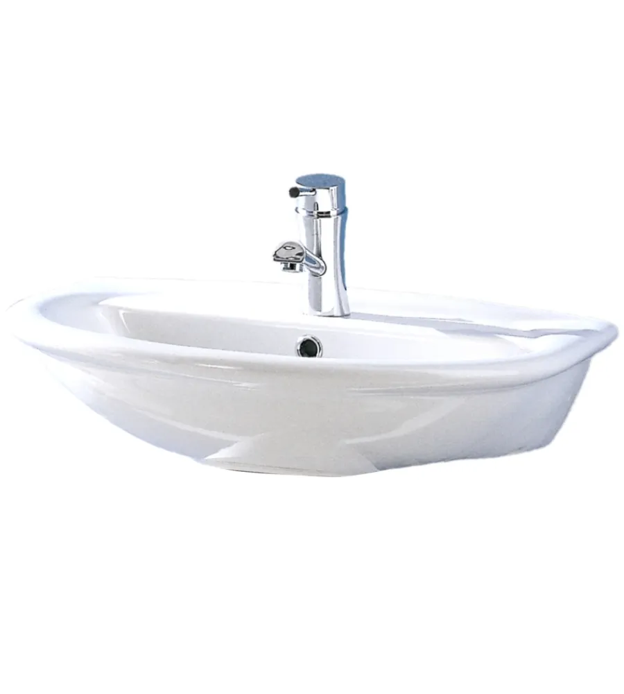 Ceramiche E Accessori- Lavabo in ceramica bianco "serie fiore".