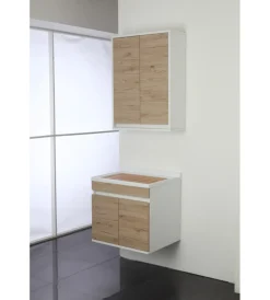 Clearance Lavatoio sospeso bianco e rovere, 60x50x61 cm Mobiletti Multiuso