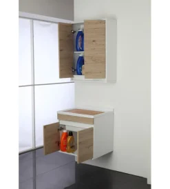 Clearance Lavatoio sospeso bianco e rovere, 60x50x61 cm Mobiletti Multiuso