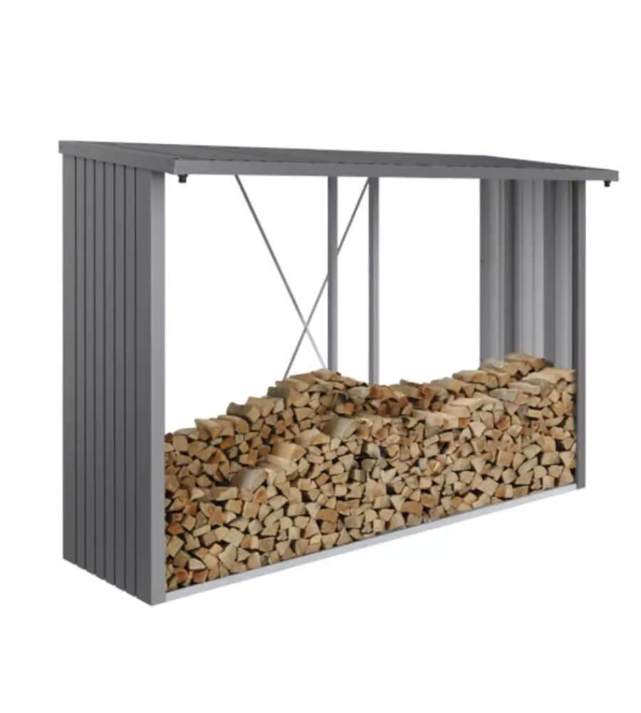 Biohort Contenitori Da Esterno|Legnaia "woodstock 300" in acciaio zincato argento metallizzato, 300,7x102x199 cm - 35040