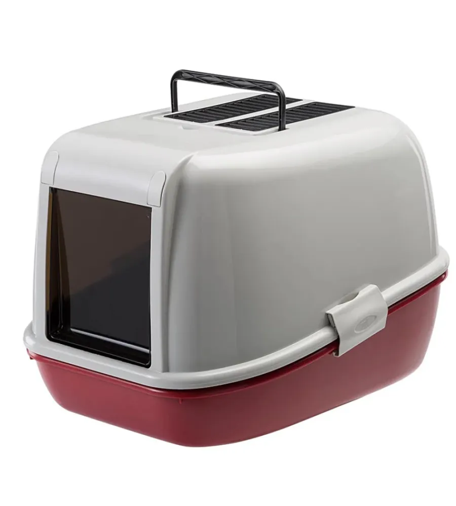 Ferplast Lettiere E Sabbia|Lettiera toilette gatto chiusa "magix" bordeaux 45,5x55,5x39 cm