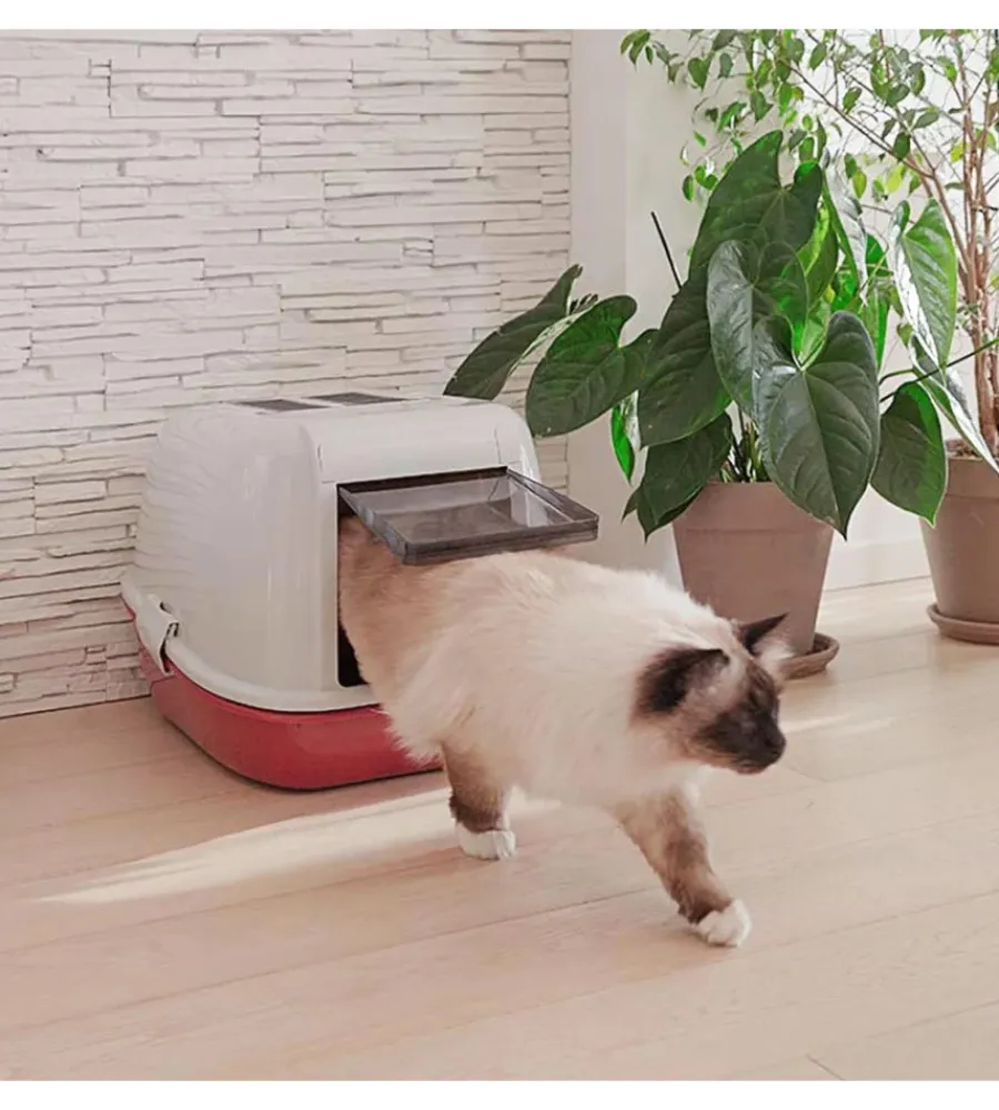 Ferplast Lettiere E Sabbia|Lettiera toilette gatto chiusa "magix" bordeaux 45,5x55,5x39 cm