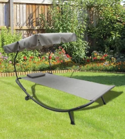EuroGarden Mobili Da Giardino E Accessori|Lettino amaca da esterno con tettuccio colore beige 200 x 110 x 110 cm