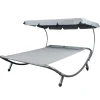Mobili Da Giardino E Accessori-EuroGarden Lettino amaca da esterno in acciaio e textilene con tettuccio grigio 173x196x175 cm