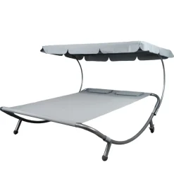 Mobili Da Giardino E Accessori-EuroGarden Lettino amaca da esterno in acciaio e textilene con tettuccio grigio 173x196x175 cm