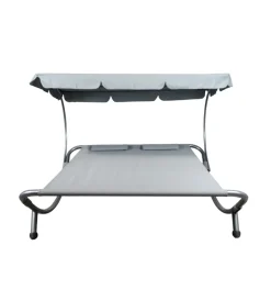 Mobili Da Giardino E Accessori-EuroGarden Lettino amaca da esterno in acciaio e textilene con tettuccio grigio 173x196x175 cm