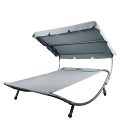 Mobili Da Giardino E Accessori-EuroGarden Lettino amaca da esterno in acciaio e textilene con tettuccio grigio 173x196x175 cm