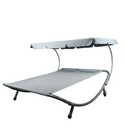 Mobili Da Giardino E Accessori-EuroGarden Lettino amaca da esterno in acciaio e textilene con tettuccio grigio 173x196x175 cm