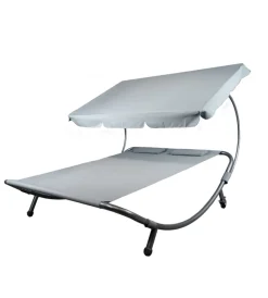 Mobili Da Giardino E Accessori-EuroGarden Lettino amaca da esterno in acciaio e textilene con tettuccio grigio 173x196x175 cm