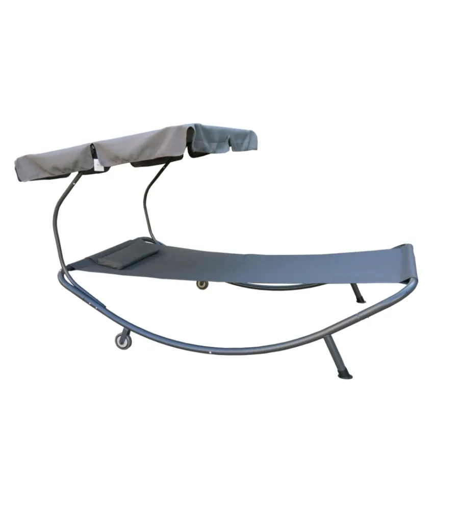 Mobili Da Giardino E Accessori-EuroGarden Lettino amaca da esterno in acciaio e textilene con tettuccio grigio 200x110x110 cm