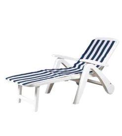 Mobili Da Giardino E Accessori- Lettino da giardino pieghevole "saturno" in polipropilene bianco con ruote e cuscino 72x190x60 cm