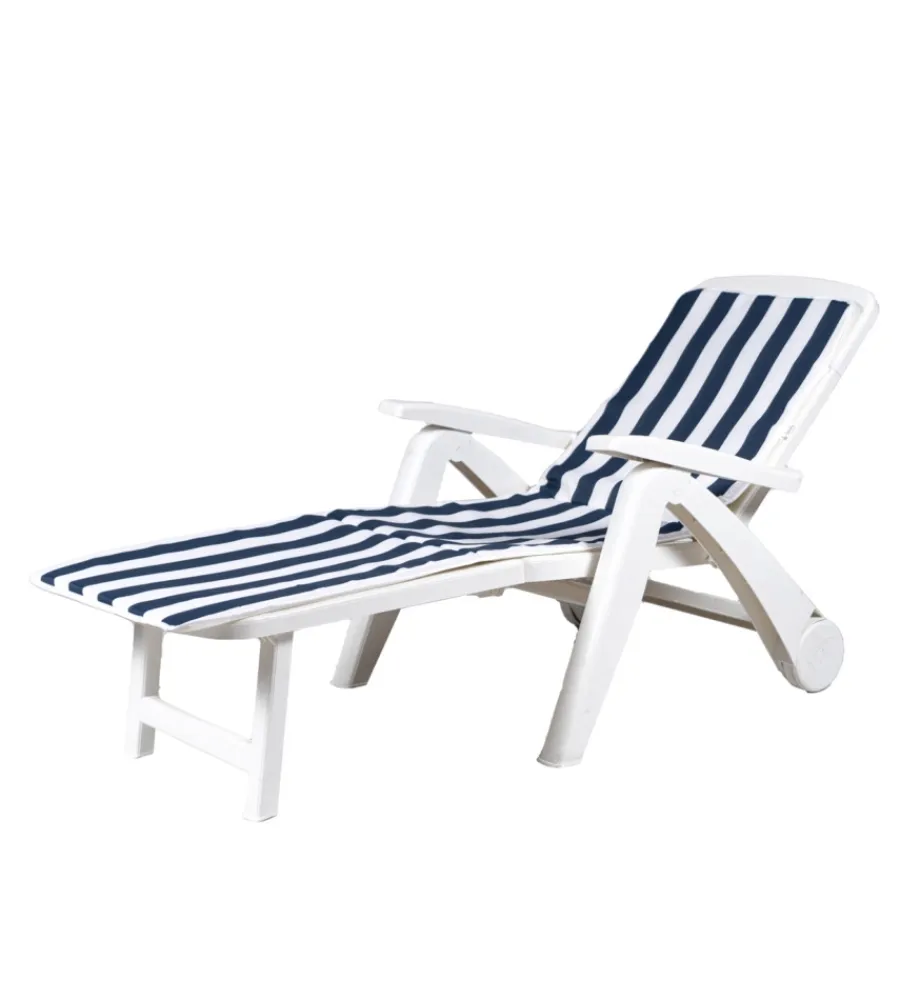 Mobili Da Giardino E Accessori- Lettino da giardino pieghevole "saturno" in polipropilene bianco con ruote e cuscino 72x190x60 cm
