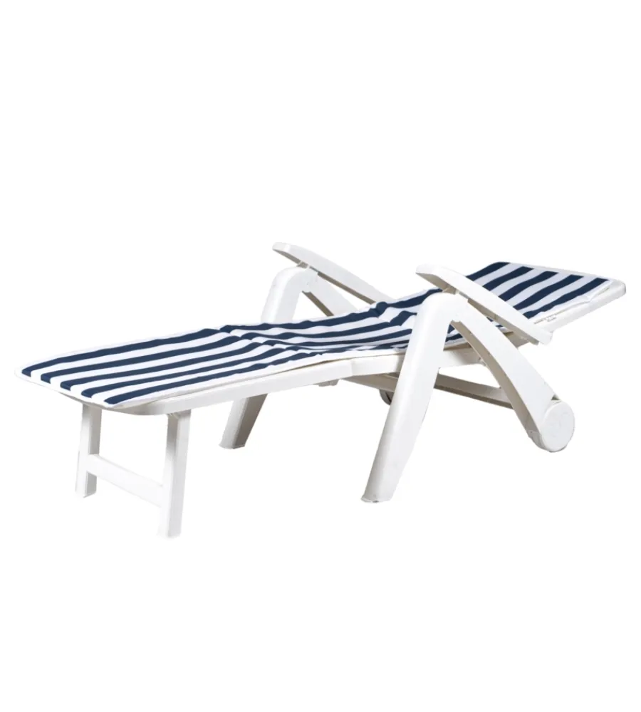 Mobili Da Giardino E Accessori- Lettino da giardino pieghevole "saturno" in polipropilene bianco con ruote e cuscino 72x190x60 cm