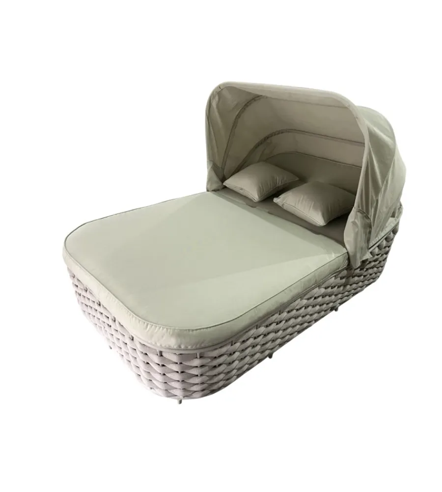 Mobili Da Giardino E Accessori|Lettino da giardino reclinabile con parasole a due posti riviera "agapanthus" tortora e verde 217x127x55/66 cm