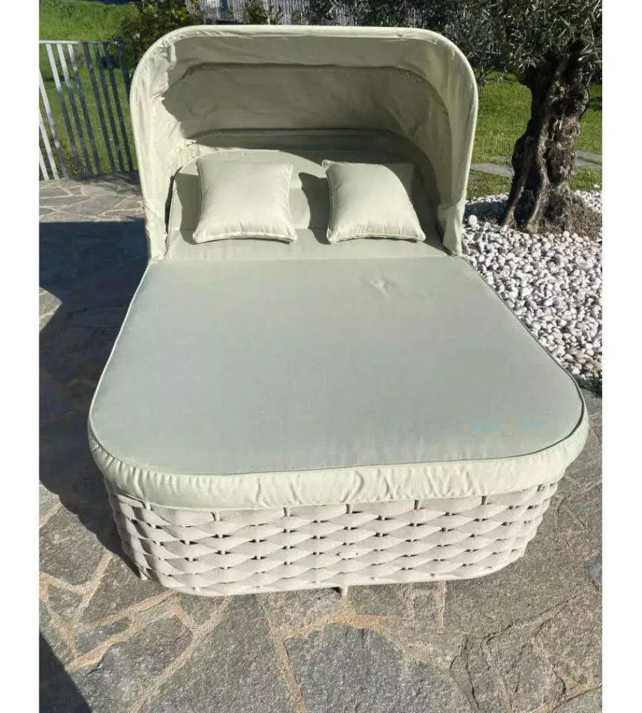 Mobili Da Giardino E Accessori|Lettino da giardino reclinabile con parasole a due posti riviera "agapanthus" tortora e verde 217x127x55/66 cm