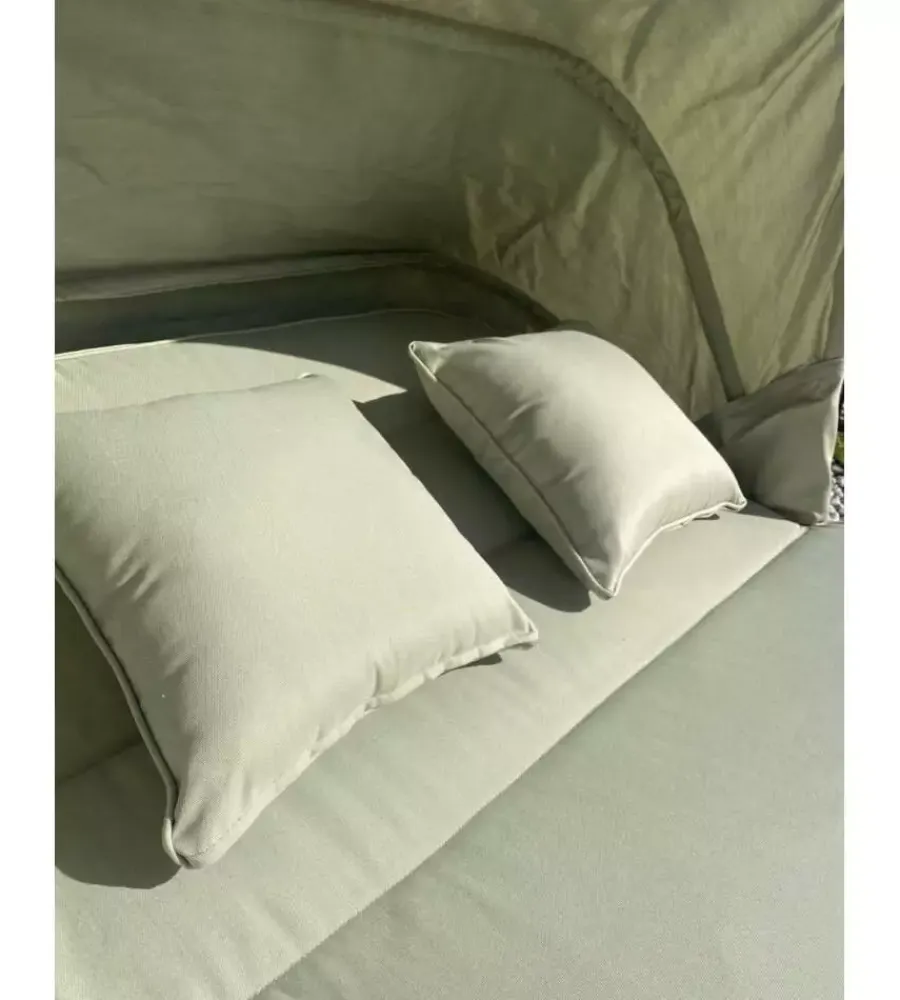 Mobili Da Giardino E Accessori|Lettino da giardino reclinabile con parasole a due posti riviera "agapanthus" tortora e verde 217x127x55/66 cm