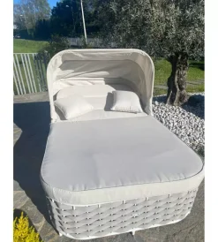 Mobili Da Giardino E Accessori- Lettino da giardino reclinabile con parasole a due posti riviera "agapanthus"" bianco e grigio 217x127x55/66 cm