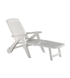 Mobili Da Giardino E Accessori- Lettino da giardino "saturno" bianco pieghevole con ruote, 190x72x60 cm