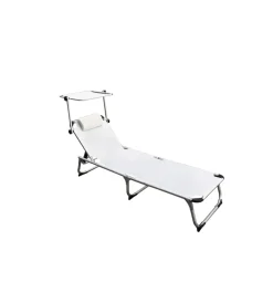 Mobili Da Giardino E Accessori|Lettino prendisole pieghevole, schienale e parasole regolabili e cuscino essenza
