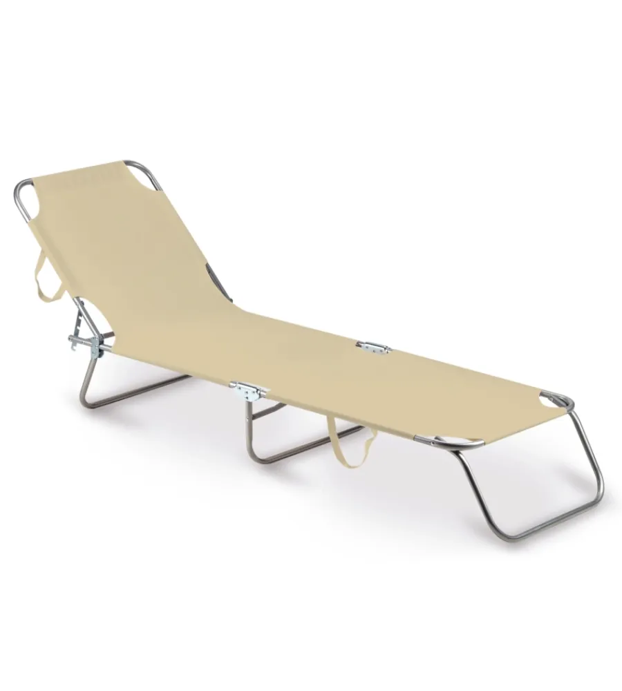 Mobili Da Giardino E Accessori|Lettino prendisole pieghevole e reclinabile essenza "maiorca" in acciaio e pvc beige 188x24x55 cm