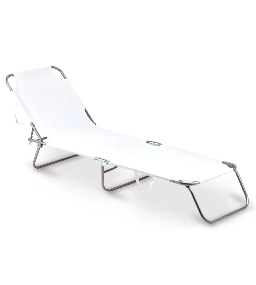 Online Lettino prendisole pieghevole e reclinabile essenza "maiorca" in acciaio e pvc bianco 188x24x55 cm Mobili Da Giardino E Accessori