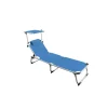 Mobili Da Giardino E Accessori- Lettino prendisole pieghevole, schienale e parasole regolabili e cuscino essenza "mykonos" in alluminio e textilene blu 187x57x30 cm