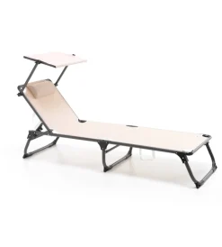 Outlet Lettino prendisole reclinabile con parasole ecru'  187x60x30 cm Mobili Da Giardino E Accessori