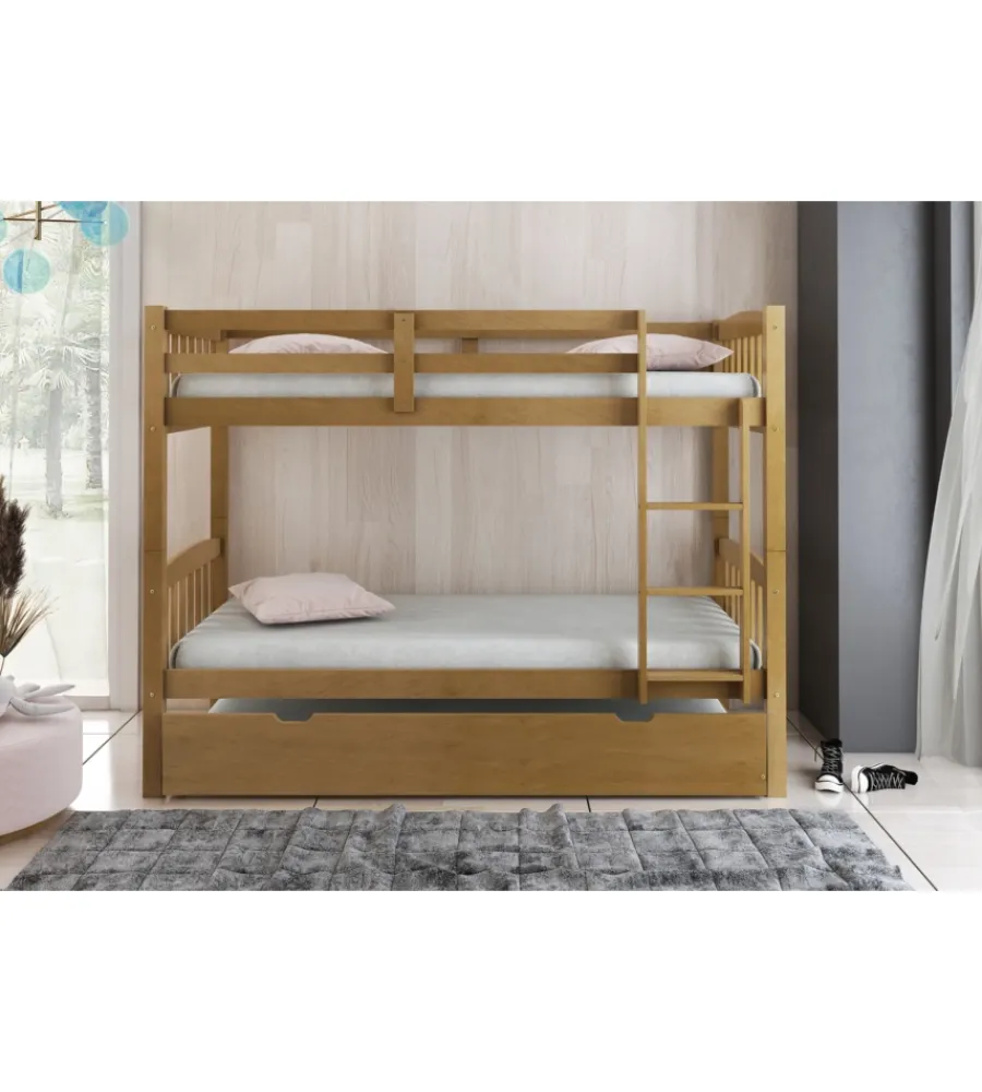 BellaHome Letti E Comodini|Letto a castello "tolosa" in pino massello miele 201,5x97,5x156 cm