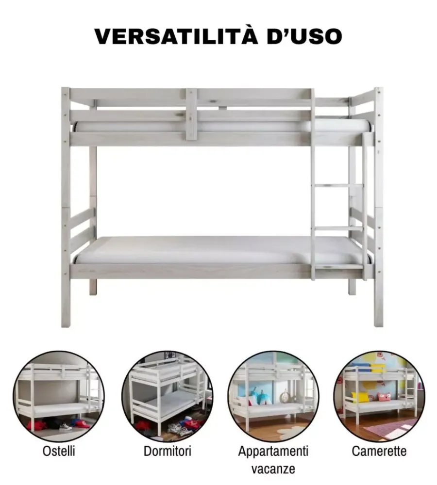 Letti E Comodini-BellaHome Letto a castello "lione" in pino massello bianco 199,5x97x150 cm