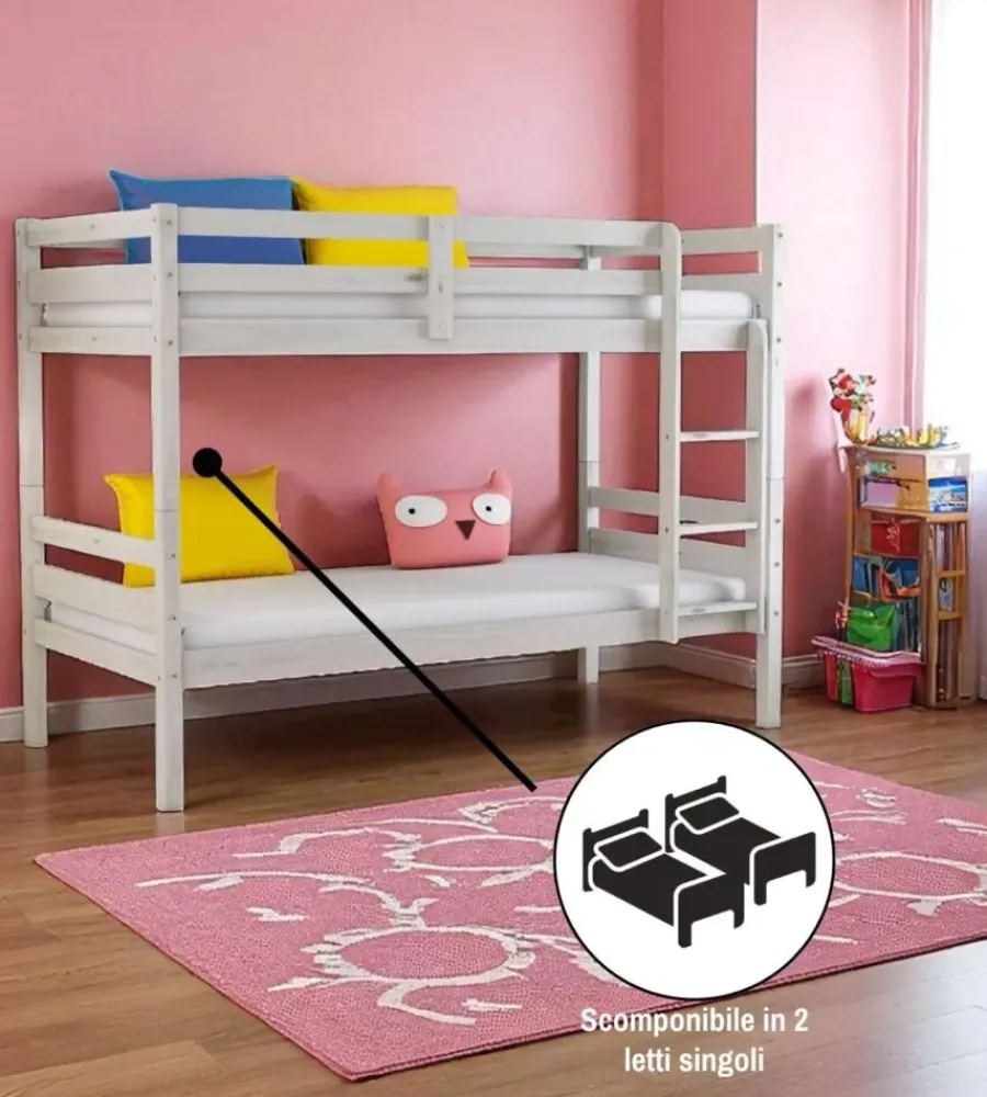 Letti E Comodini-BellaHome Letto a castello "lione" in pino massello bianco 199,5x97x150 cm
