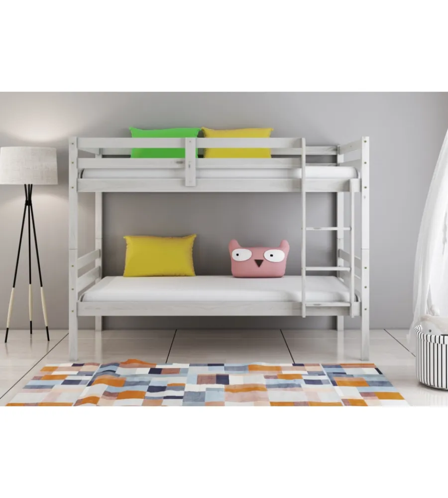 Letti E Comodini-BellaHome Letto a castello "lione" in pino massello bianco 199,5x97x150 cm