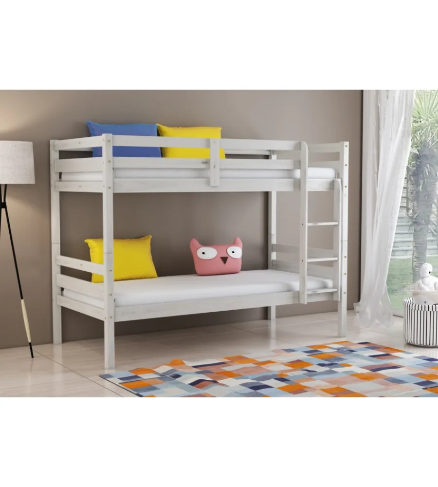 Letti E Comodini-BellaHome Letto a castello "lione" in pino massello bianco 199,5x97x150 cm