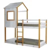 Letti E Comodini-BellaHome Letto a castello per ragazzi "lille" in pino massello con soppalco a casetta 200,5x111x215 cm