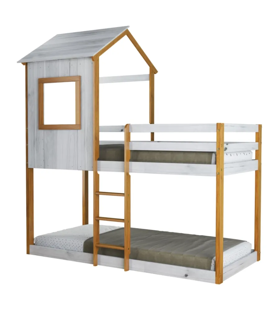 Letti E Comodini-BellaHome Letto a castello per ragazzi "lille" in pino massello con soppalco a casetta 200,5x111x215 cm