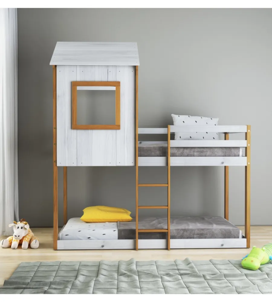 Letti E Comodini-BellaHome Letto a castello per ragazzi "lille" in pino massello con soppalco a casetta 200,5x111x215 cm