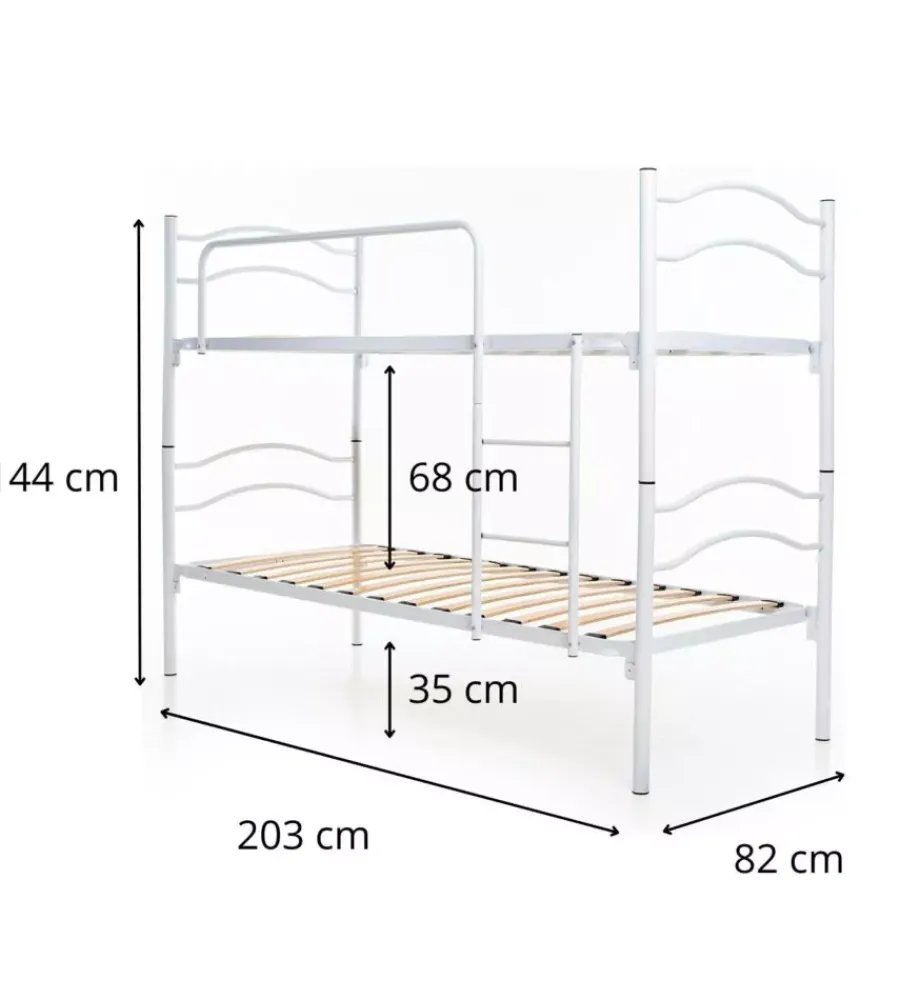 Letti E Comodini|Letto a castello singolo scomponibile somnus in metallo bianco 203x145,5x83 cm