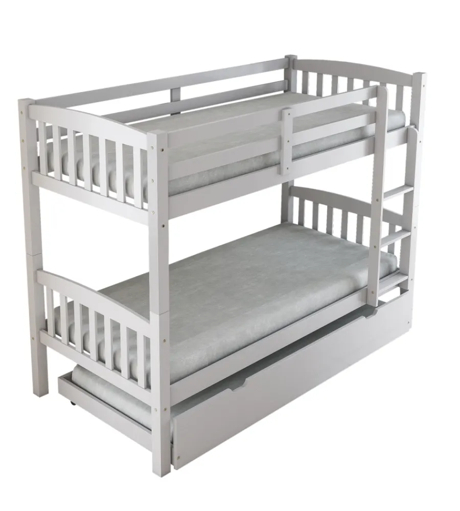 BellaHome Letti E Comodini|Letto a castello "tolosa" in pino massello bianco 201x98x154 cm