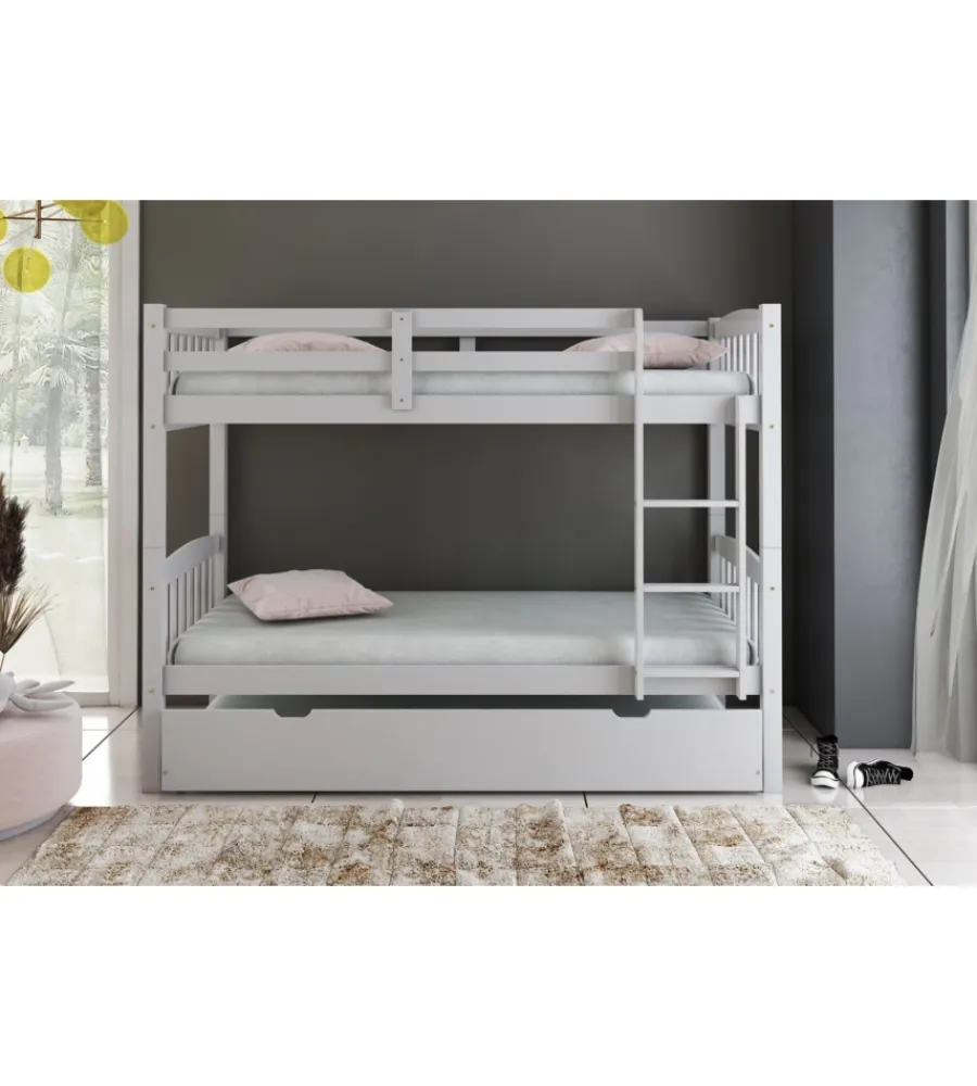 BellaHome Letti E Comodini|Letto a castello "tolosa" in pino massello bianco 201x98x154 cm