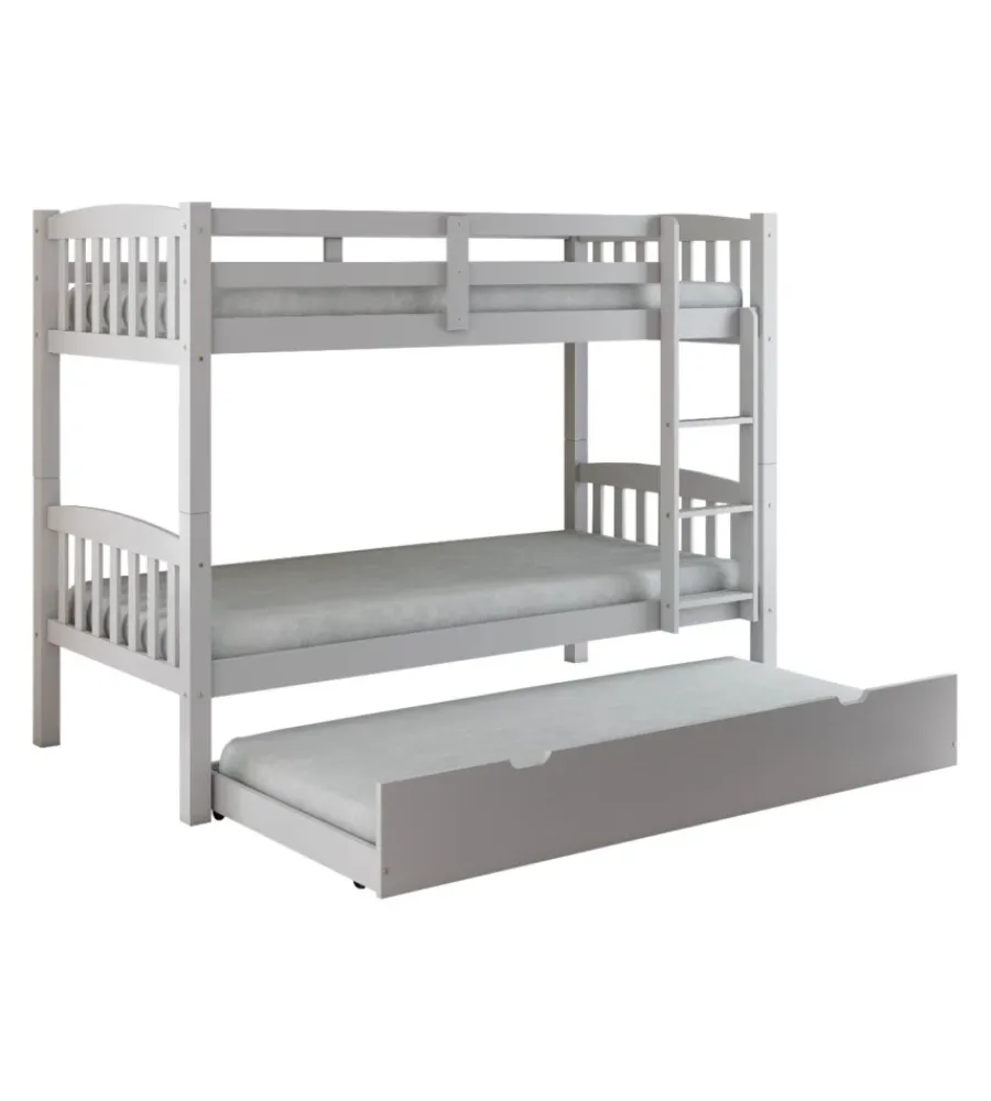 BellaHome Letti E Comodini|Letto a castello "tolosa" in pino massello bianco 201x98x154 cm