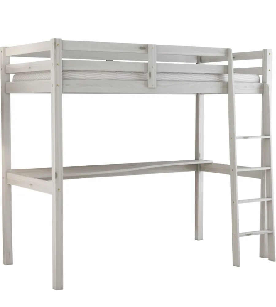 Sale Letto a soppalco con scrivania "nizza" in pino massello bianco 202x98x176 cm Letti E Comodini