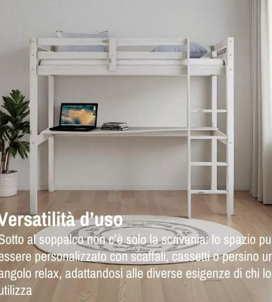 Sale Letto a soppalco con scrivania "nizza" in pino massello bianco 202x98x176 cm Letti E Comodini